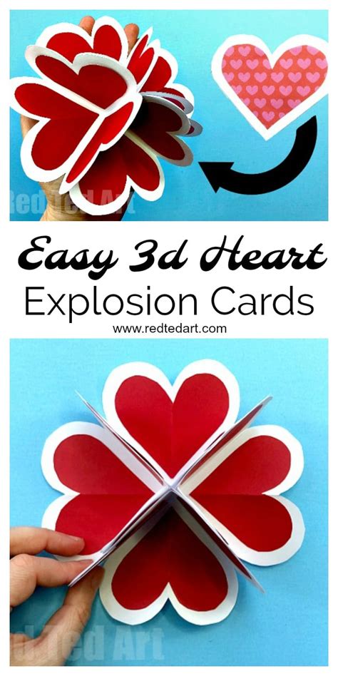 Heart Pop Up Valentine Card - Red Ted Art - Easy Kids Crafts