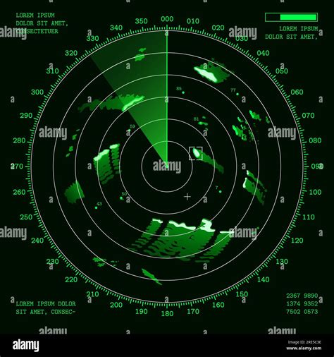 Ship radar screen or military sonar digital display with vector targets ...