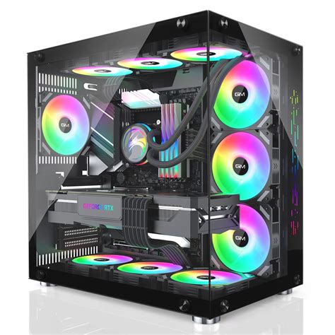 GIM ATX Mid-Tower PC Case Black 10 Pre-Installed 120mm RGB Fans Gaming ...