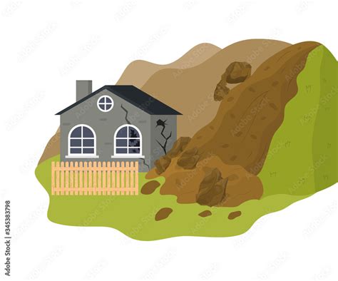 Cartoon Color Home Building and Landslide Concept. Vector Stock Vector ...