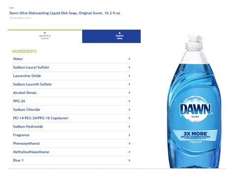 Dawn Ultra Original Scent Dishwashing Liquid, 16.2 fl oz Ingredients ...