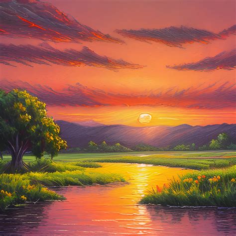 Sunset landscape painting, oil painting style, Pencil Sketch - Arthub.ai