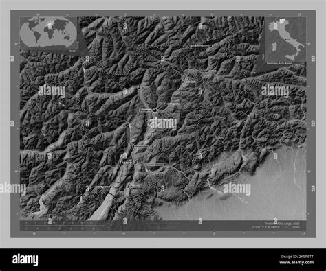 Trentino-Alto Adige, autonomous region of Italy. Grayscale elevation ...