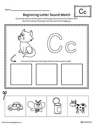 Letter C Beginning Sound Picture Match Worksheet | Beginning sounds ...