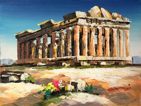 Acropolis oil painting | Parthenon painting | Greek temple wall ...