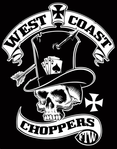 the logo for west coast chopper's, with a skull wearing a top hat