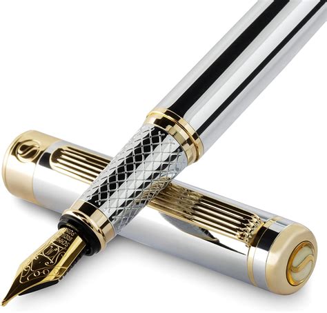 Silver Chrome Fountain Pen Scriveiner - Stunning Luxury Pen with 24K ...