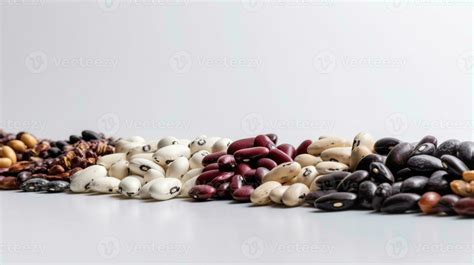 Types of beans in bulk. Farm fresh product. White background, isolate ...