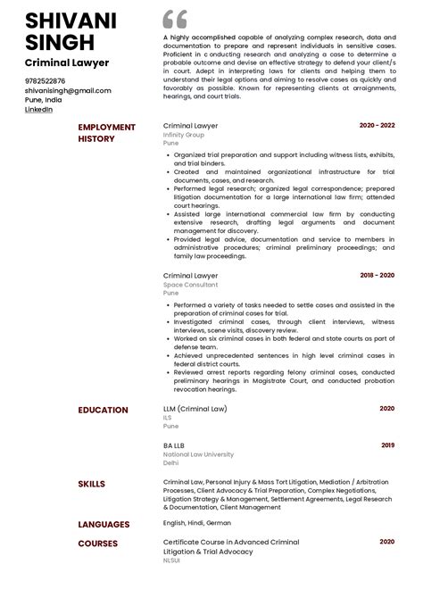 Sample Resume of Criminal Lawyer with Template & Writing Guide | Resumod.co