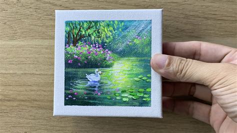 Tiny Art / Swan Pair in the Lake Acrylic Painting - YouTube