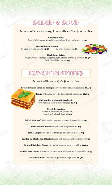 Menu at The Bedford Diner restaurant, Bedford Hills