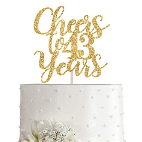 Buy Gold Glitter Cheers to 43 years cake topper, Gold Happy 43rd ...