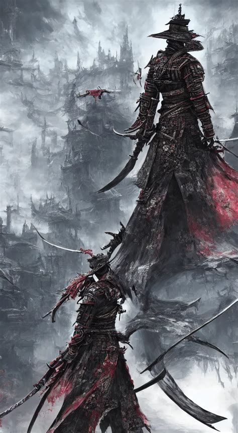 Futuristic samurai in Bloodborne world, concept art, | Stable Diffusion