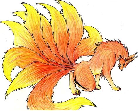 Nine-tailed fire kitsune. | Fox drawing, Fox drawing sketches, Drawings