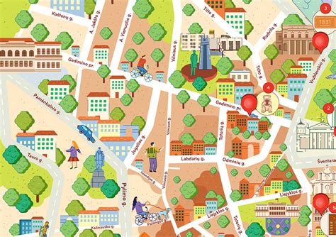 Illustrated map of Vilnius old town on Behance