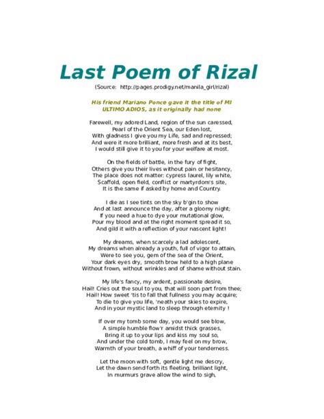 (DOC) Last Poem of Rizal | angelique lagamson - Academia.edu