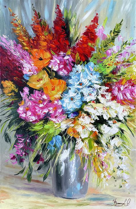 Still Life Flower Oil Painting on Canvas, Floral Wall Art, Still Life ...