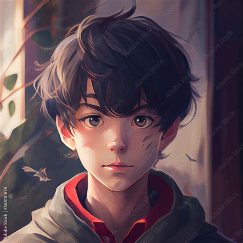 Anime Boy Face Close Up Generative Stock Illustration | Adobe Stock