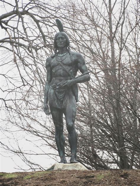 Squanto statue on the hill overlooking Plymouth Harbor