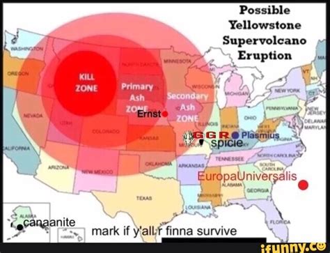 Yellowstone Supervolcano Eruption Map