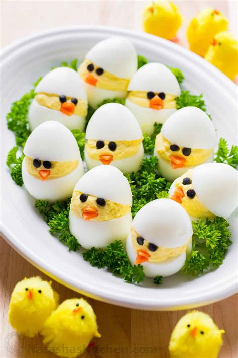 Easter Egg Recipe - Deviled Egg Chicks - NatashasKitchen.com