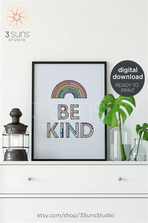 PRINTABLE Be Kind Rainbow Art Print Rainbow Nursery Be - Etsy