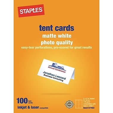 Staples 14634-CC Laser & Inkjet Tent Cards, Matte White, 100/Pack ...