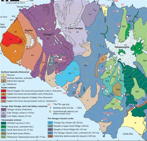 Geologic map of northwestern Tanaga Island. Twenty-one map units are ...