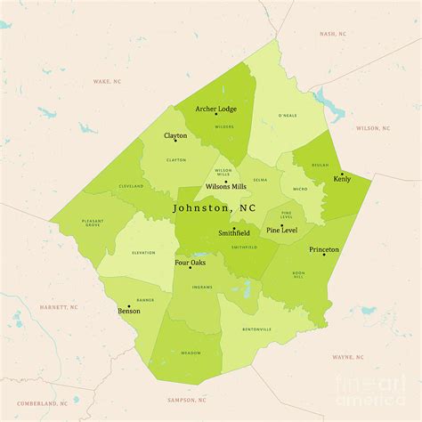 NC Johnston County Vector Map Green Digital Art by Frank Ramspott - Pixels