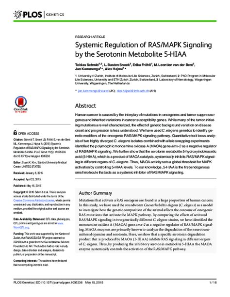 (PDF) Systemic Regulation of RAS/MAPK Signaling by the Serotonin ...