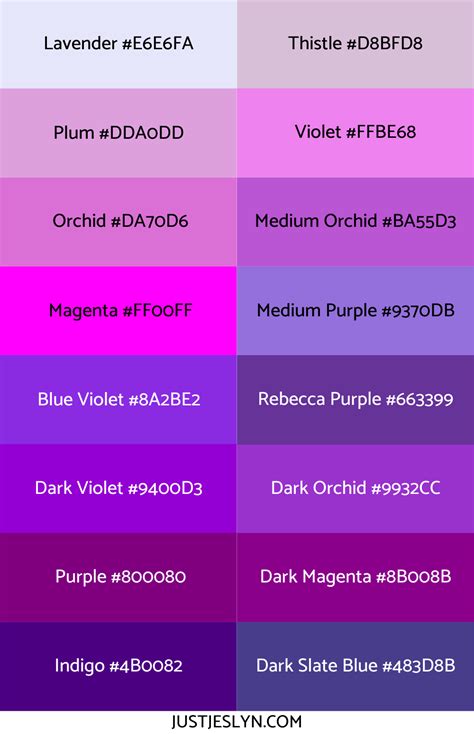 Purple Color Palette With Names