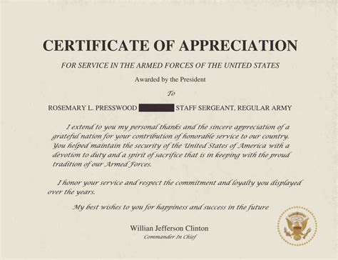 Presidential Certificate of Appreciation