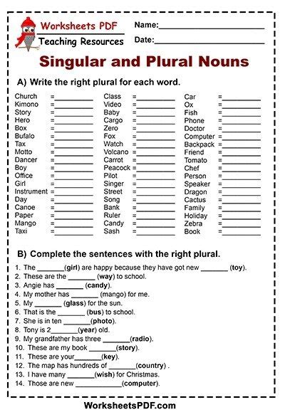 Plural And Singular Nouns Worksheets - Worksheets Master