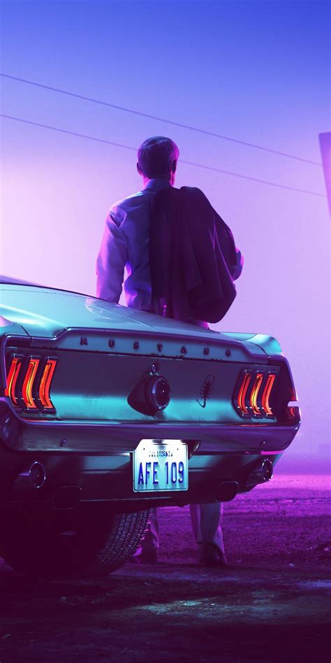 Download Retrowave, neon, mustang driver, art 1080x2160 wallpaper ...