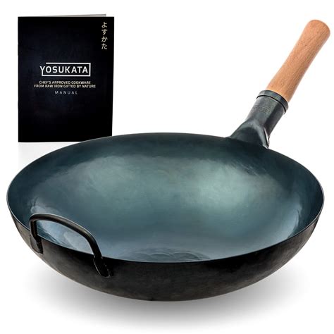 Buy YOSUKATA Blue Round Bottom Wok Pan – 14" Woks and Stir Fry Pans ...