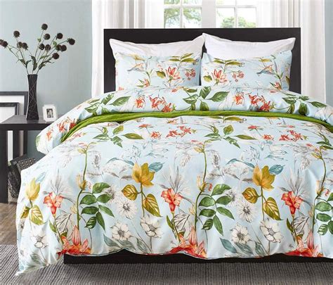 Amazon.com: BBSET Floral Duvet Cover Sets King - Green Leaves and ...