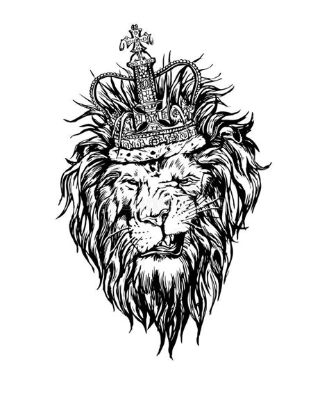 Hand drawn realistic lion in crown character. Hand drawn realistic lion ...