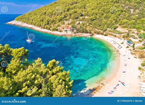 Korcula. Aerial View of Korcula Island Beach in Pupnatska Luka Cove ...