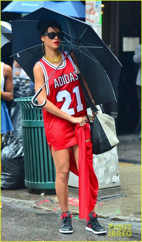 Rihanna Wears Basketball Jersey Dress in Rainy NYC: Photo 2942608 ...