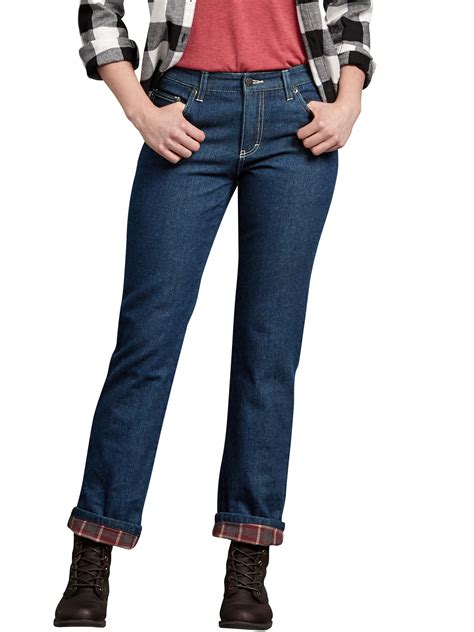 Dickies - Dickies Women's Relaxed Fit Straight Leg Flannel Lined Denim ...