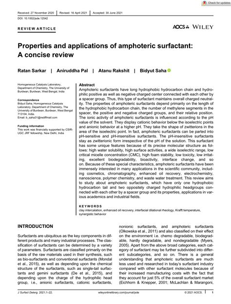 (PDF) Properties and applications of amphoteric surfactant: A concise ...