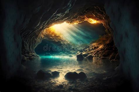 Beautiful Underwater Cave on Ocean Floor with Sunlight Breaking through ...