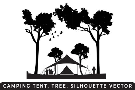 Camping tent silhouette vector, Tent and tree vector, Campsite ...