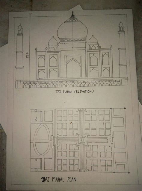 taj mahal plan and elevation Pencil Art Drawings, Art Drawings Sketches ...