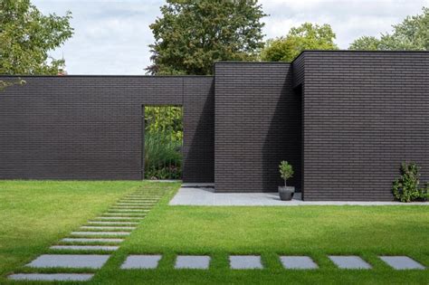 This Home Combines A Black Brick Exterior With Large Glass Walls For A ...