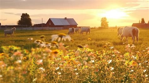 Premium AI Image | animals on wild field at sunset in countryside