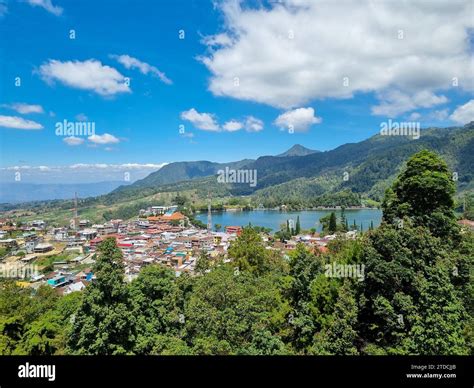 Aerial view of Sarangan Lake (Telaga Sarangan) in Magetan, East Java ...