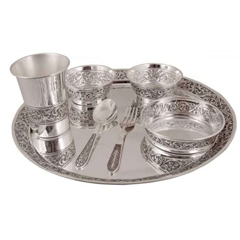 - GOLDGIFTIDEAS 12 Inch Pure Silver Antique Dinner Set for Home, Silver ...