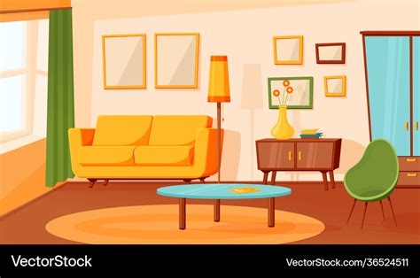 Cartoon living room interior flat empty sofa Vector Image