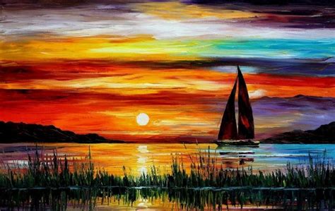 Boat sunset painting Wallpapers | Pictures | Sunset painting, Landscape ...